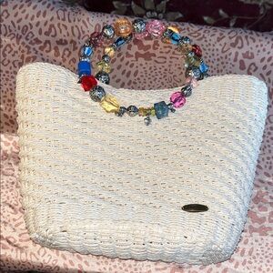 Cappelli Elegant White Woven Bag with Beaded Handle